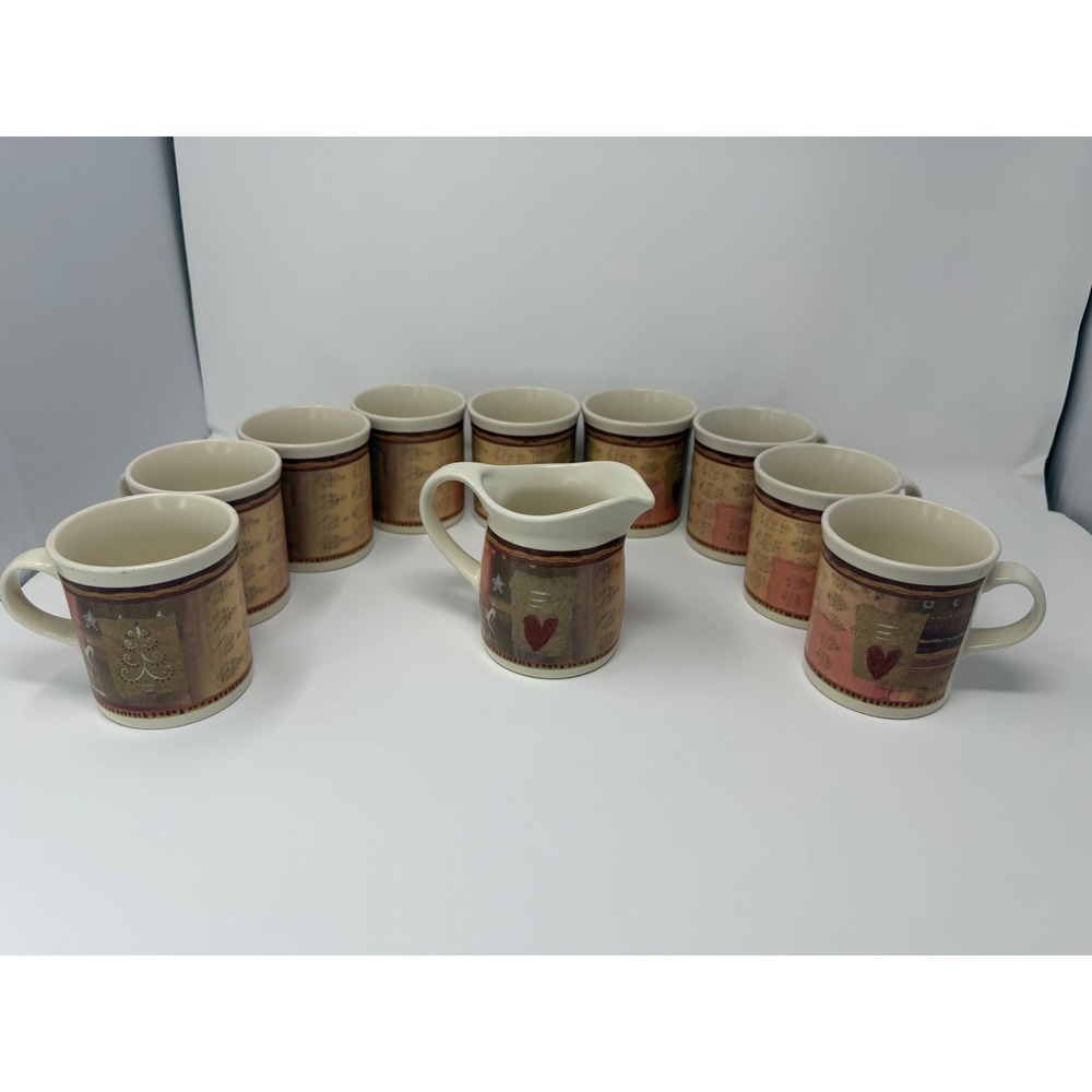 Pfaltzgraff Holiday Spice Set 8 Coffee Mugs Cups & 1 Creamer Pitcher Lot USA